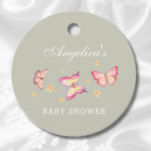 Étiquettes Cadeau Baby shower Papillon rose Peach vert Sage