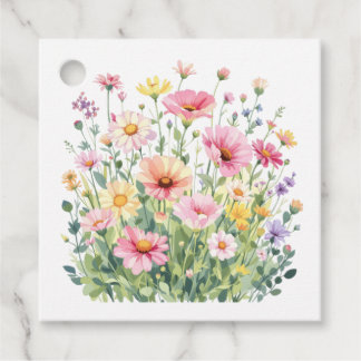 Étiquettes Cadeau Baby Shower Pastel aux Fleurs Sauvages