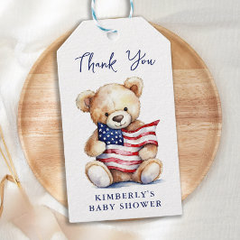 Étiquettes-cadeau Baby shower Patriotique Teddy Bear rouge blanc