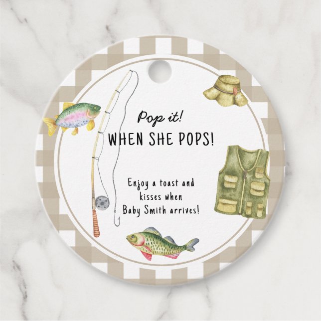 Étiquettes Cadeau Baby shower pêcheur - Pop it! Quand elle apparaît (Devant)