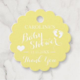 Étiquettes Cadeau Baby shower personnalisé Jaune bébé pieds