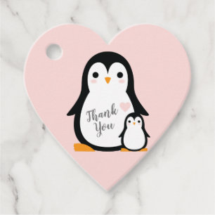 Étiquettes Cadeau Baby shower Pingouin mignon fille rose