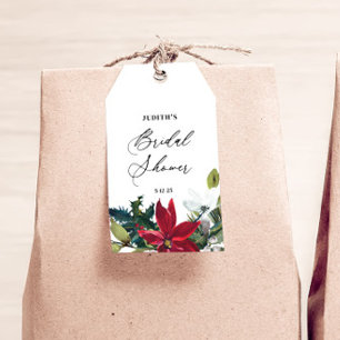 Étiquettes-cadeau Baby Shower Poinsettia de Fiançailles en Hiver