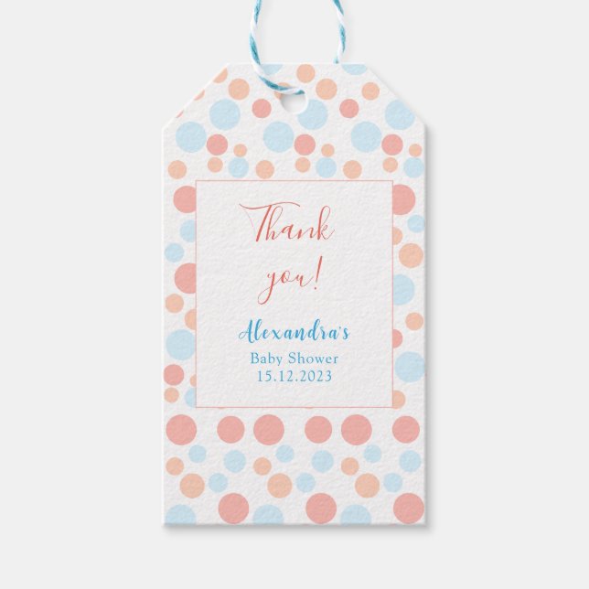 Étiquettes-cadeau Baby shower Points simples Coloré Personnalisé (Devant)