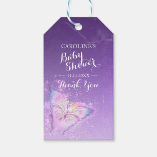 Étiquettes-cadeau Baby shower pourpre fait sur commande d'aquarelle