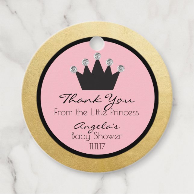 Étiquettes Cadeau Baby shower princesse d'or rose personnalisé (Devant)