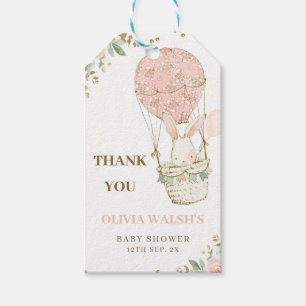 Étiquettes-cadeau Baby shower rose à bulle à air chaud vers le hau