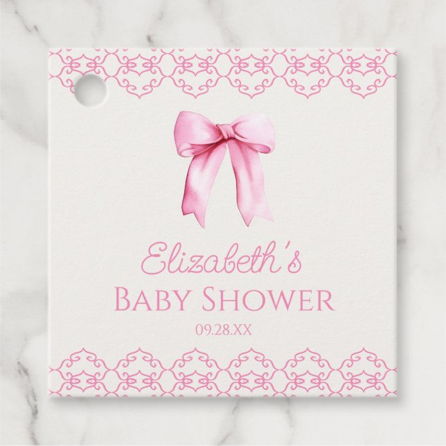 Étiquettes Cadeau Baby shower rose Coquette Bow (Devant)
