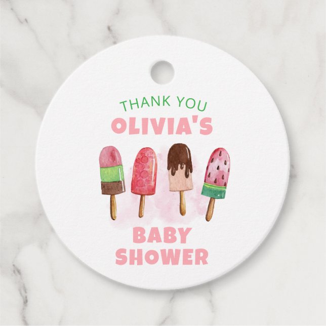 Étiquettes Cadeau Baby shower rose doux crème glacée Popcicle (Devant)