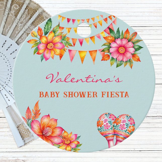 Étiquettes Cadeau Baby shower rose Floral bleu Fiesta  Merci (Créateur téléchargé)