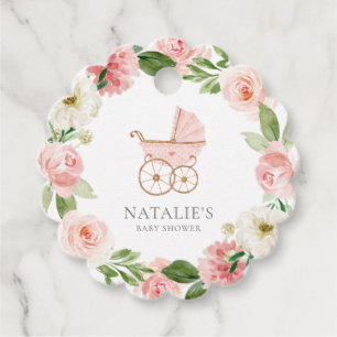 Étiquettes Cadeau Baby shower rose floral fille