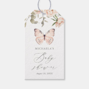 Étiquettes-cadeau Baby shower rose floral papillon fille