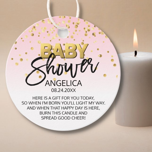 Étiquettes Cadeau Baby shower rose or bougie Votive Favoriser (Créateur téléchargé)