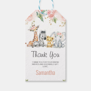 Étiquettes-cadeau Baby shower rose or Floral Safari Merci