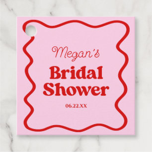 Étiquettes Cadeau Baby Shower Rose Rouge Ondulé Bordure