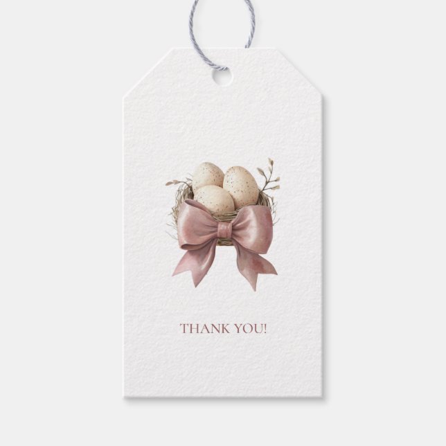 Étiquettes-cadeau Baby shower Rustique rose d'aquarelle nid Merci (Devant)