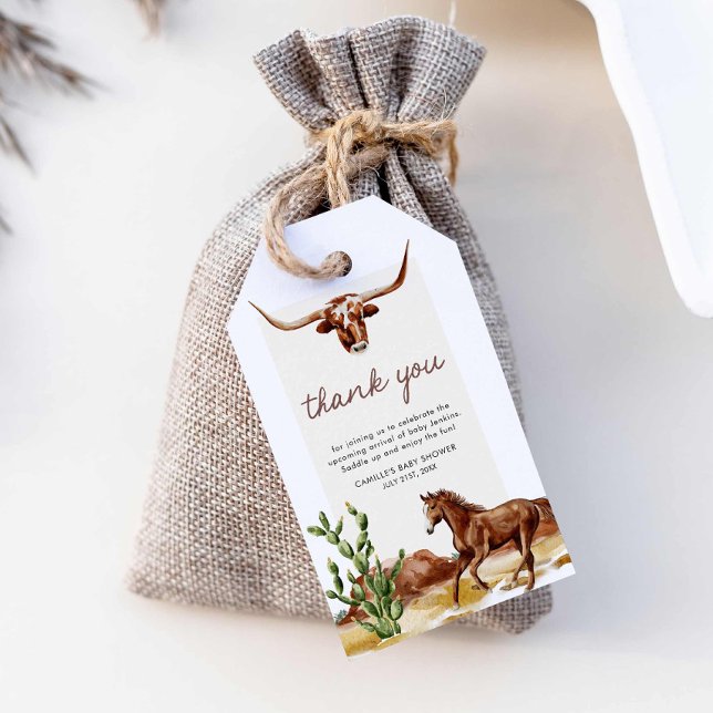 Étiquettes-cadeau Baby shower rustique Western Cowboy (Cowboy Western Boy Baby Shower Thank You Tags)