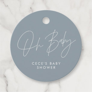 Étiquettes Cadeau Baby shower script moderne girly bleu poussiéreux