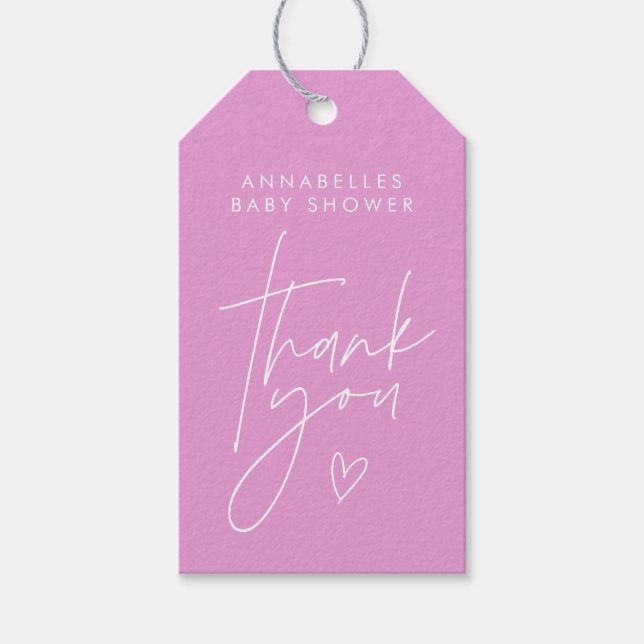Étiquettes-cadeau Baby shower script moderne girly cerise rose simpl (Devant)