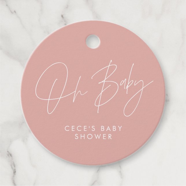Étiquettes Cadeau Baby shower script moderne girly rose rose élégant (Devant)