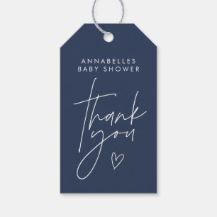 Étiquettes-cadeau Baby shower script moderne marine bleu élégant