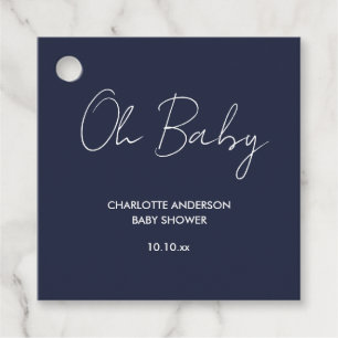 Étiquettes Cadeau Baby shower script moderne marine bleu élégant