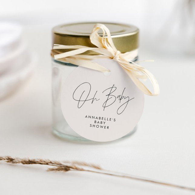 Étiquettes Cadeau Baby shower script moderne noir blanc élégant (Créateur téléchargé)