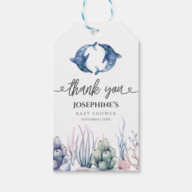 Étiquettes-cadeau Baby shower Sea Life Twins Favoriser (Devant)