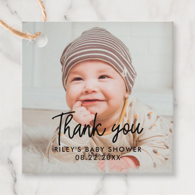 Étiquettes Cadeau Baby shower simple merci (Devant)