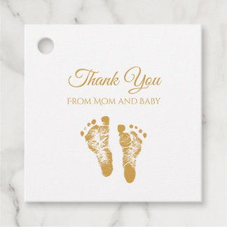 Étiquettes Cadeau Baby shower simple Merci Or moderne