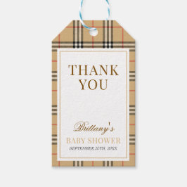 Étiquettes-cadeau Baby shower Tartan Beige