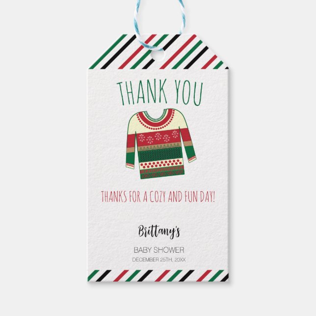 Étiquettes-cadeau Baby Shower Thème Pull de Noël Laid  (Devant)