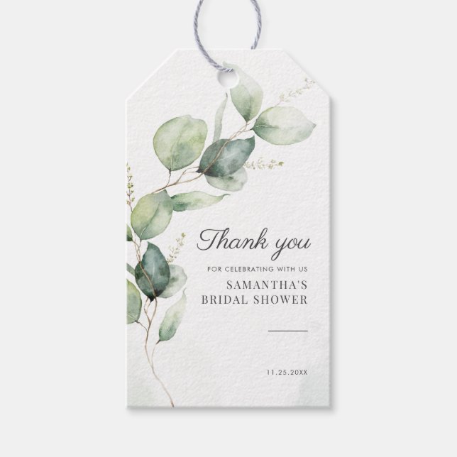 Étiquettes-cadeau Baby shower végétal Eucalyptus (Devant)