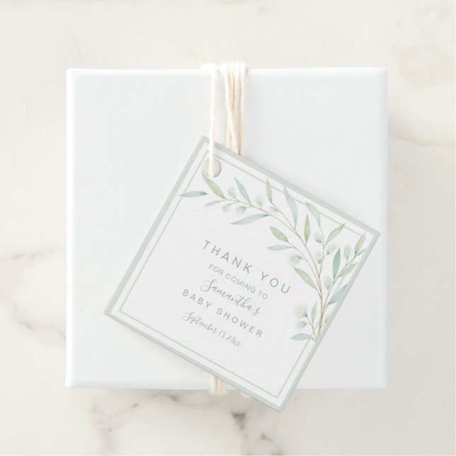 Étiquettes Cadeau Baby shower Verdure Élégante aquarelle Foliage (En situation)