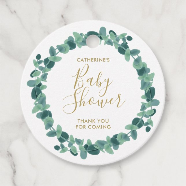 Étiquettes Cadeau Baby shower vert Eucalyptus (Devant)