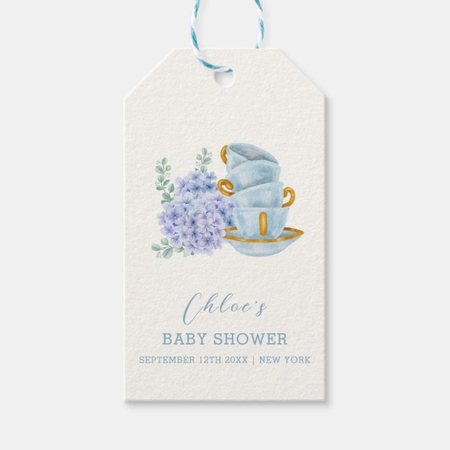 Étiquettes-cadeau Baby shower vintage de brassage de thé Hydrangea (Devant)