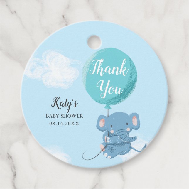 Étiquettes Cadeau Baby shower Whimsical Blue Elephant Boy (Devant)