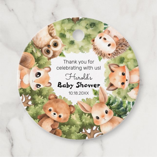 Étiquettes Cadeau Baby shower Woodland Circle Forest Friends (Devant)