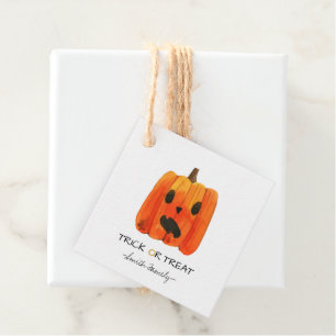 Étiquettes Cadeau Bac d'Halloween ou traiter l'aquarelle Citrouille