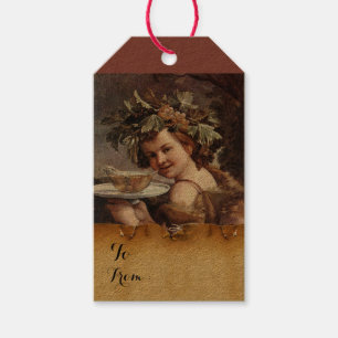 Étiquettes-cadeau BACCHUS, RAISINS ET PARCHEMENT DE VIN BLANC Annive