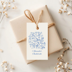 Étiquettes-cadeau Bachelorette Tropicale Doodle Bleu Célébration