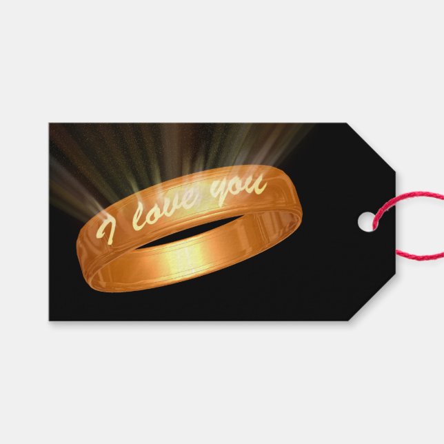 Étiquettes-cadeau Bague "Je t'aime" en or (Devant (Horizontal))