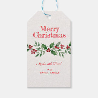 Étiquettes-cadeau Baie de houx de Noël faite avec amour Cadeau fait