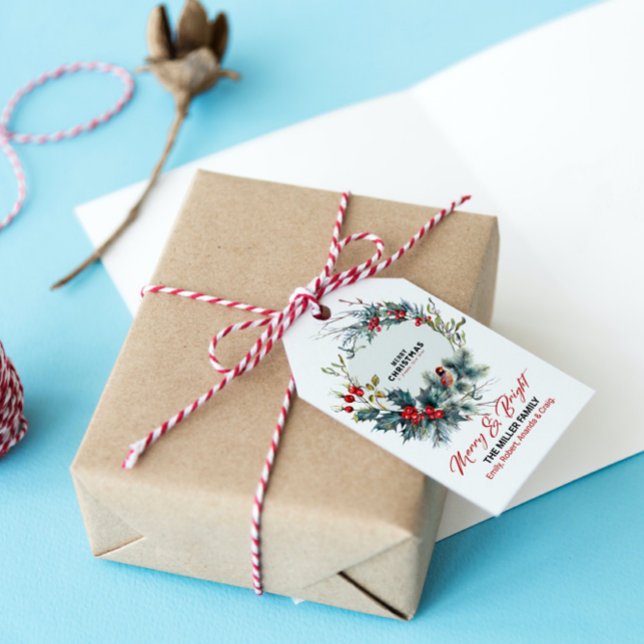 Étiquettes-cadeau Baies de Noël Wreath Red Robin (Créateur téléchargé)