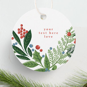 Étiquettes Cadeau baies festives traditionnel vert & rouge noël