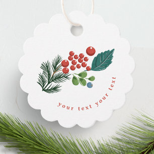 Étiquettes Cadeau baies festives traditionnel vert & rouge noël