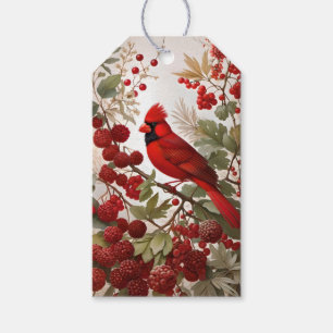Étiquettes-cadeau Baies rouges d'oiseaux du Cardinal Nord
