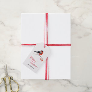 Étiquettes-cadeau Baies rouges et taupes, Joyeuses vacances !