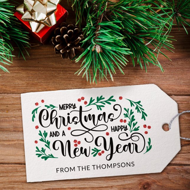 Étiquettes-cadeau Baies rouges Joyeux Noël Bonne année de (Créateur téléchargé)