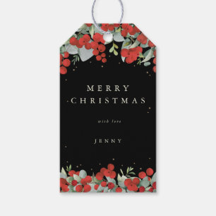 Étiquettes-cadeau Baies rouges noires + Eucalyptus Noël/Fêtes